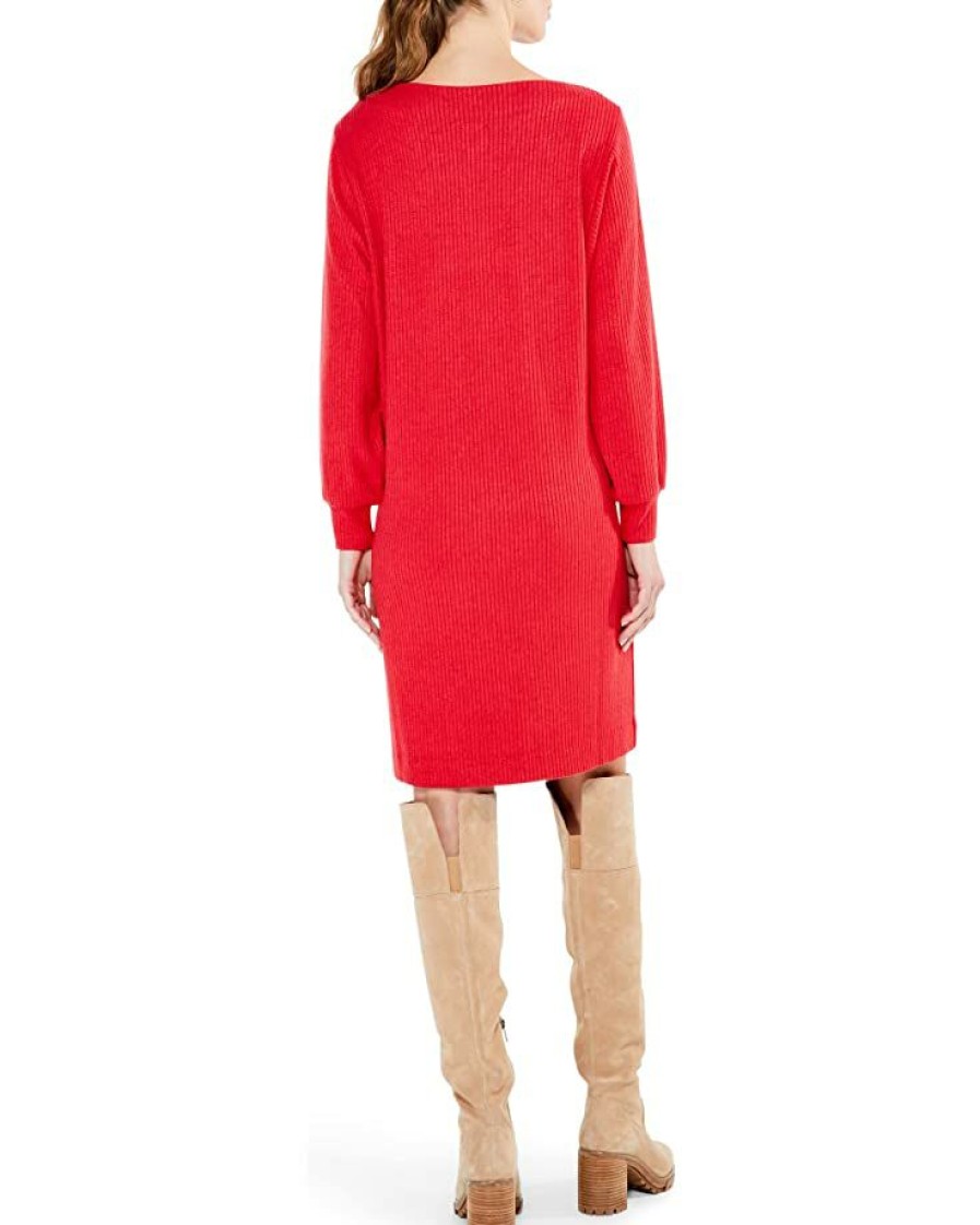 Clothing * | Nic+Zoe Dresses Cozy Rib Dress Pop Red