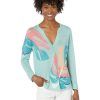 Clothing * | Nic+Zoe Sweaters Petite Fiesta Fronds Sweater Aqua Multi