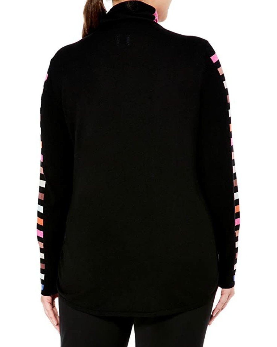 Clothing * | Nic+Zoe Sweaters Plus Size Stripes Aside Vital Turtleneck Black Multi