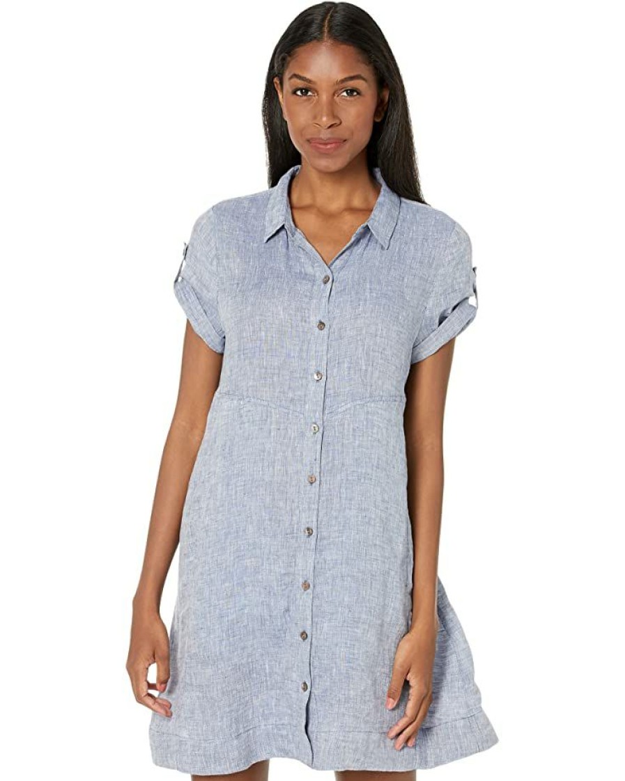 Clothing * | Nic+Zoe Dresses Petite Drifty Linen Shirtdress Indigo Mix