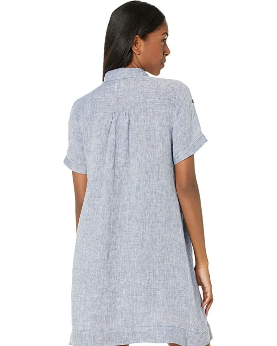 Clothing * | Nic+Zoe Dresses Petite Drifty Linen Shirtdress Indigo Mix