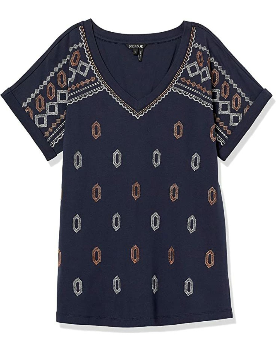 Clothing * | Shirts & Tops Nic+Zoe Women'S Links Tee Indigo Multi