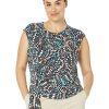 Clothing * | Nic+Zoe Shirts & Tops Plus Size Mosaic Dots Top Aqua Multi