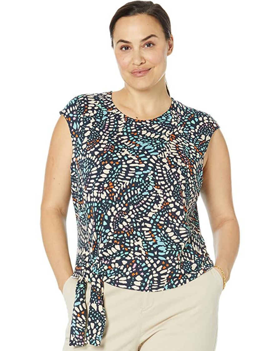 Clothing * | Nic+Zoe Shirts & Tops Plus Size Mosaic Dots Top Aqua Multi