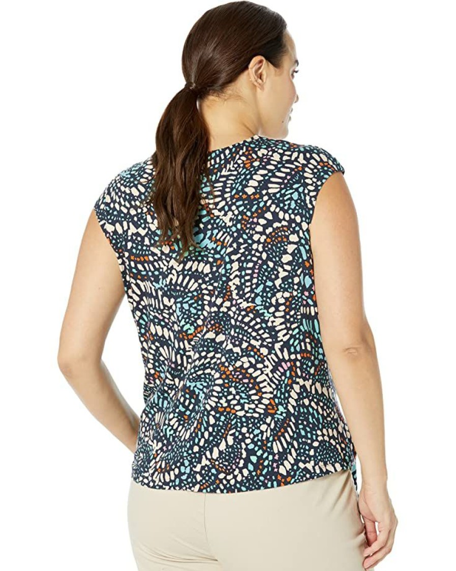 Clothing * | Nic+Zoe Shirts & Tops Plus Size Mosaic Dots Top Aqua Multi