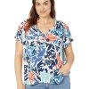 Clothing * | Nic+Zoe Shirts & Tops Plus Size Tropical Patchwork Top Aqua Multi