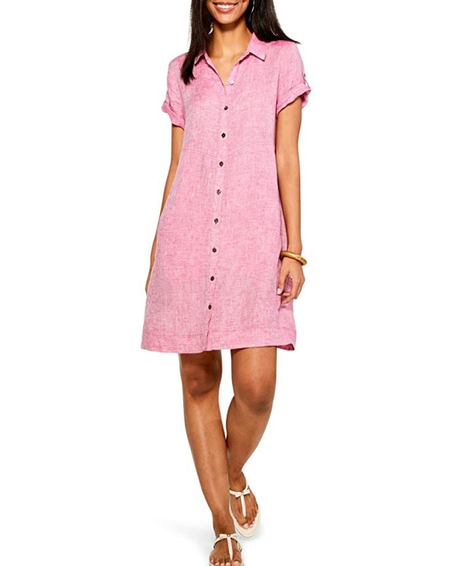 Clothing * | Nic+Zoe Dresses Drifty Linen Shirtdress Pink Mix