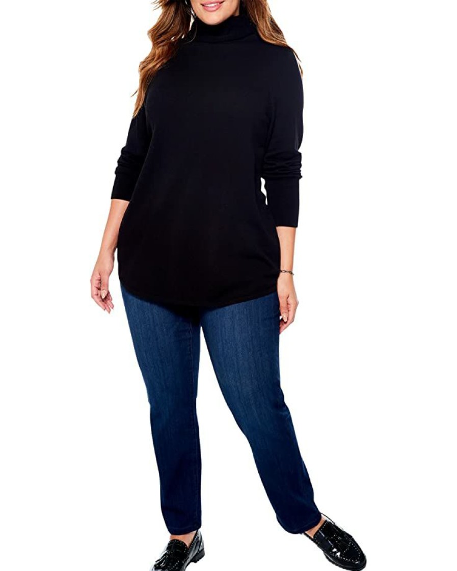 Clothing * | Nic+Zoe Sweaters Plus Size Vital Turtleneck Black Onyx