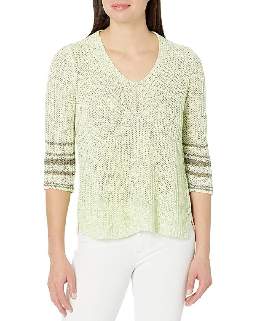 Clothing * | Sweaters Nic+Zoe Women'S Magnolia Stripe Sweater Honeydew