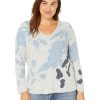 Clothing * | Nic+Zoe Sweaters Plus Size Breezy Leaves Sweater Blue Multi