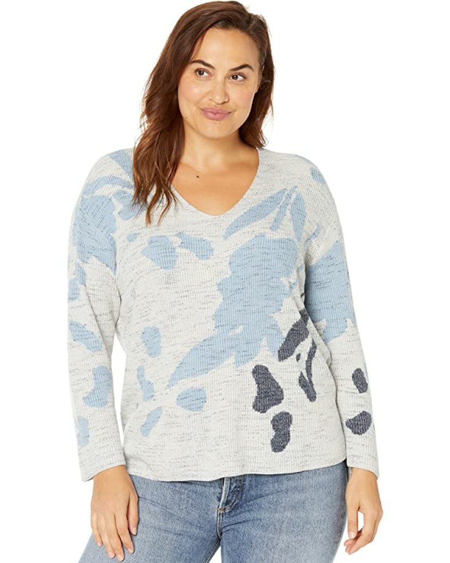 Clothing * | Nic+Zoe Sweaters Plus Size Breezy Leaves Sweater Blue Multi