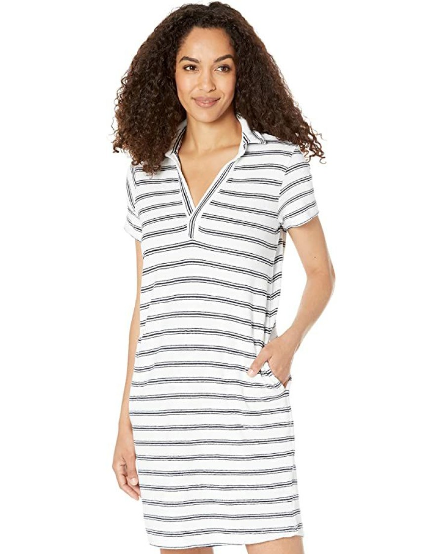 Clothing * | Nic+Zoe Dresses Striped Terry Dress White Multi