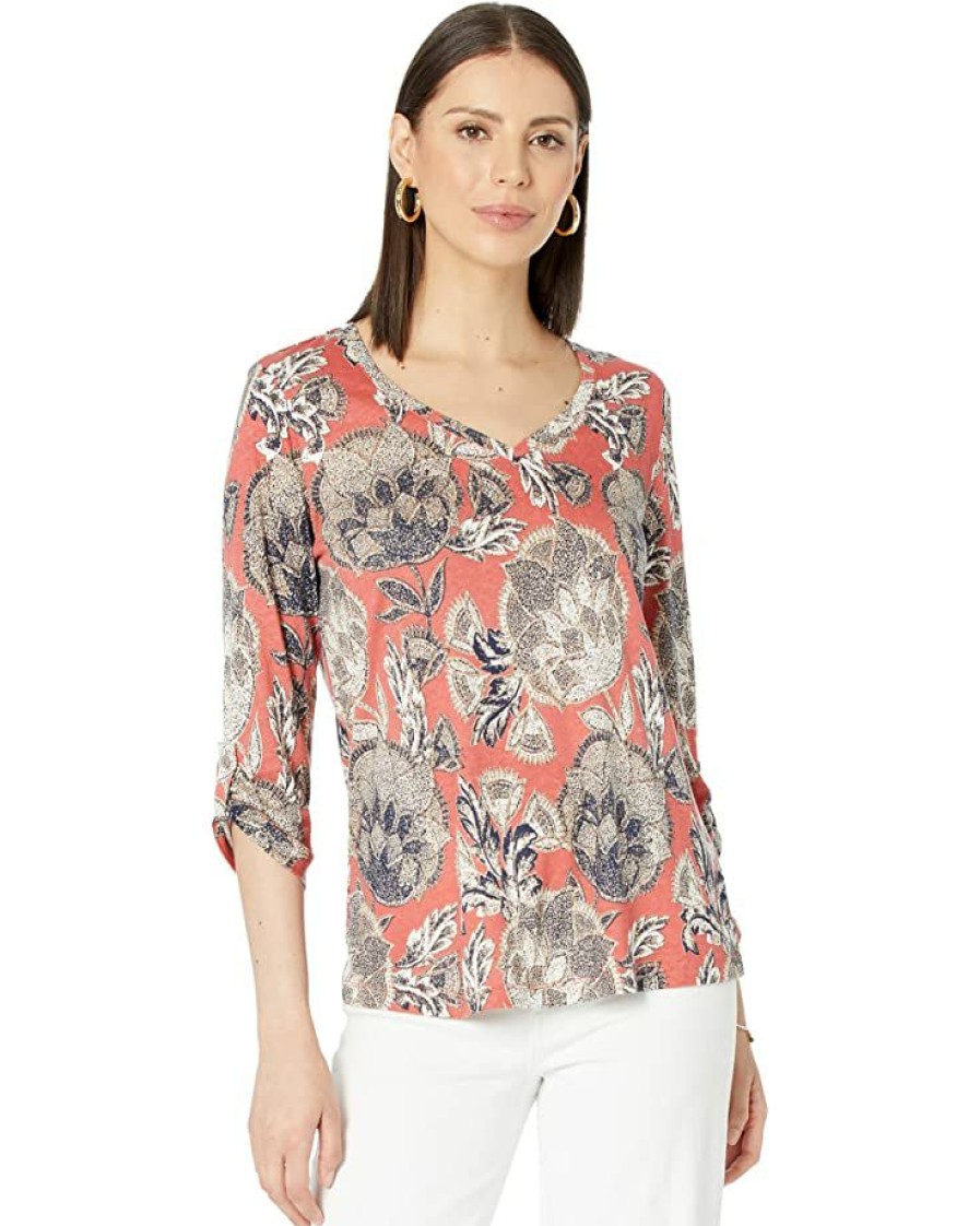 Clothing * | Nic+Zoe Shirts & Tops Island Petals Top Red Multi