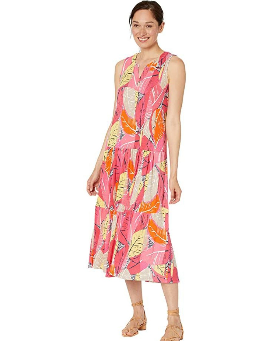 Clothing * | Nic+Zoe Dresses Feather Leaves Dress Pink Multi