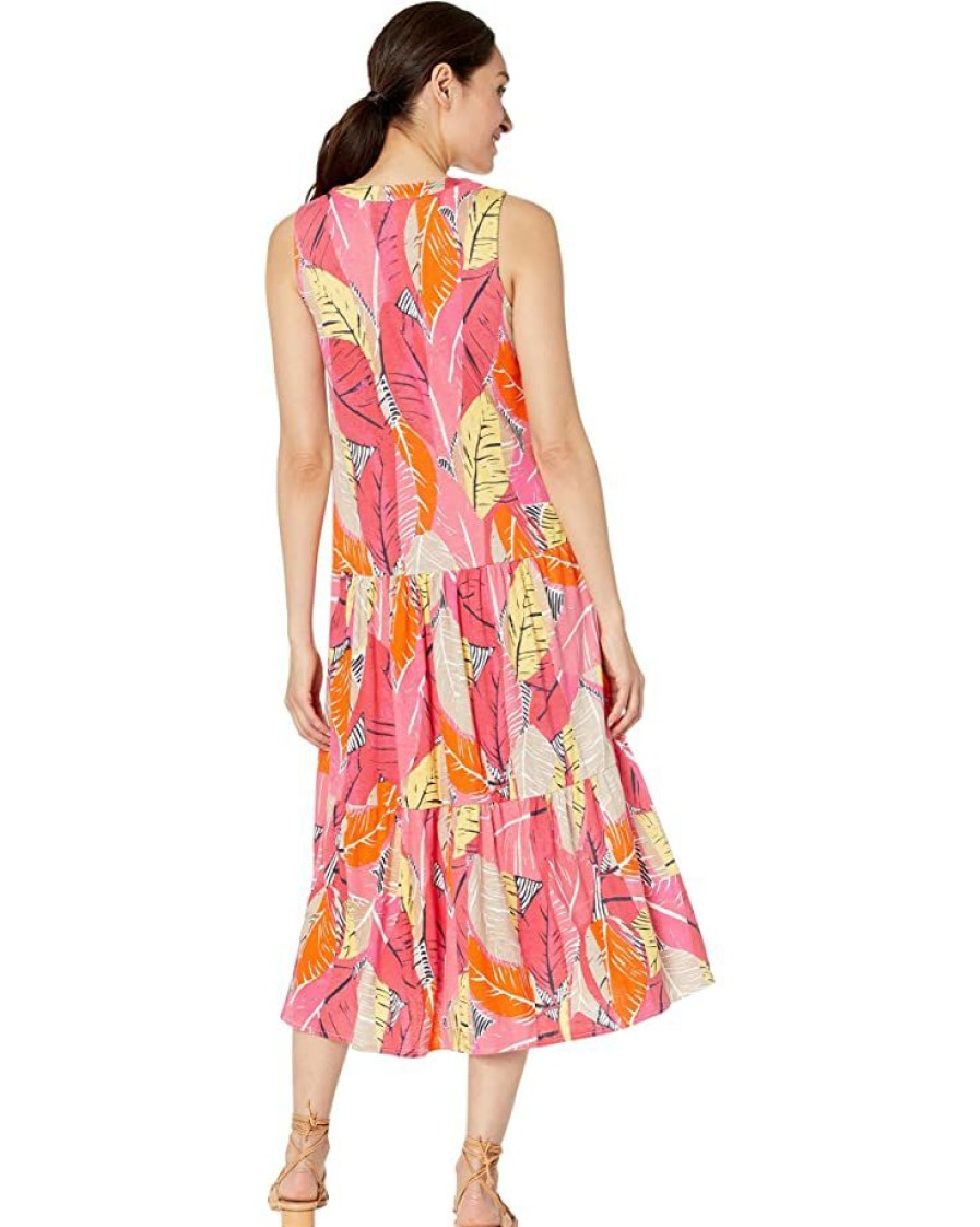 Clothing * | Nic+Zoe Dresses Feather Leaves Dress Pink Multi