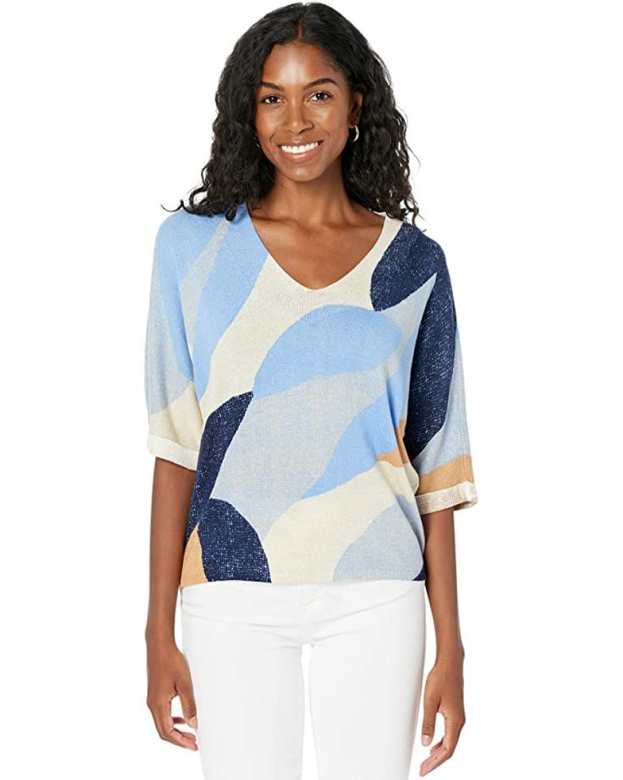 Clothing * | Nic+Zoe Sweaters Petite Ocean Isle Sweater Blue Multi