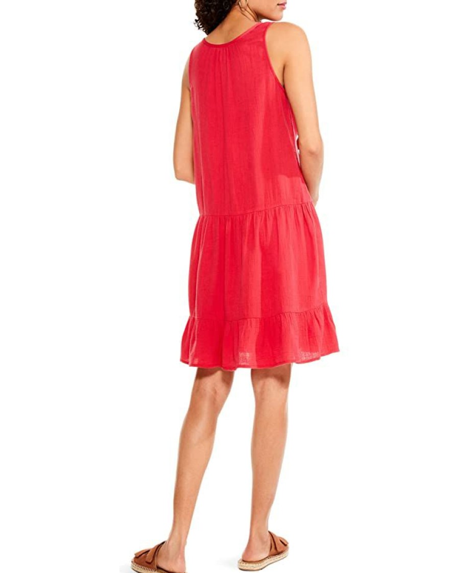 Clothing * | Nic+Zoe Dresses Petite Double Gauze Tiered Dress Cosmo Red