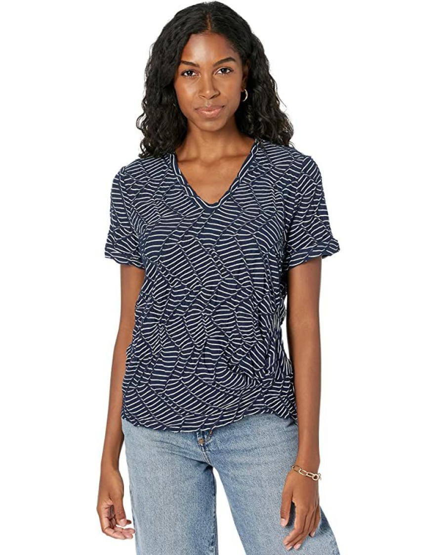 Clothing * | Nic+Zoe Shirts & Tops Petite Mixed Lines Tee Indigo Multi