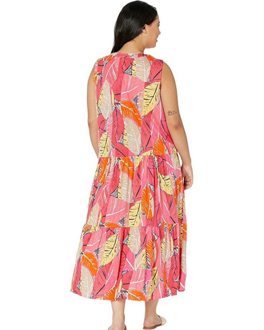 Clothing * | Nic+Zoe Dresses Plus Size Feather Leaves Dress Pink Multi