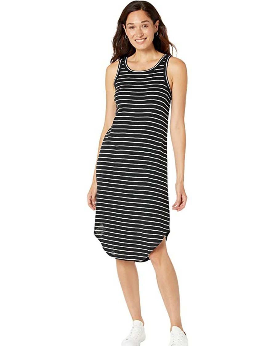 Clothing * | Nic+Zoe Dresses Striped Boatneck Tank Dress Black Multi