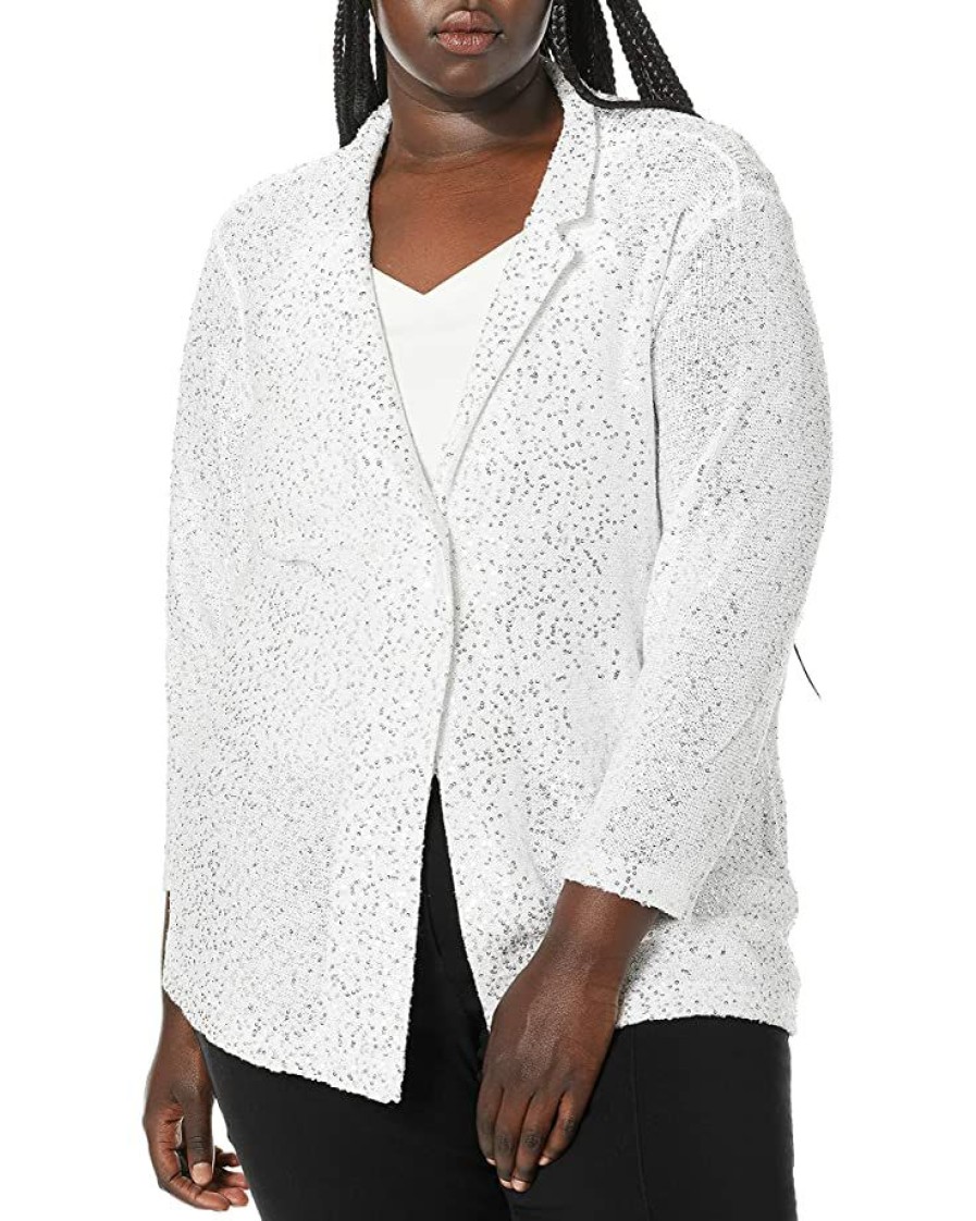 Clothing * | Coats & Outerwear Nic+Zoe Women'S Sequin Moment Blazer Paper White