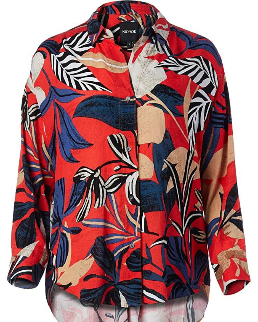 Clothing * | Shirts & Tops Nic+Zoe Women'S Tahiti Shirt Red Multi