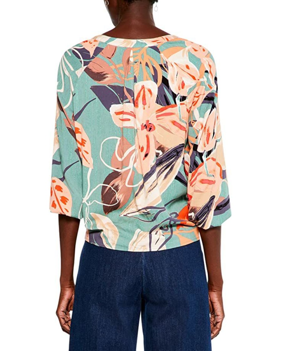 Clothing * | Nic+Zoe Shirts & Tops Petite Artful Floral Live In Tie Top Green Multi